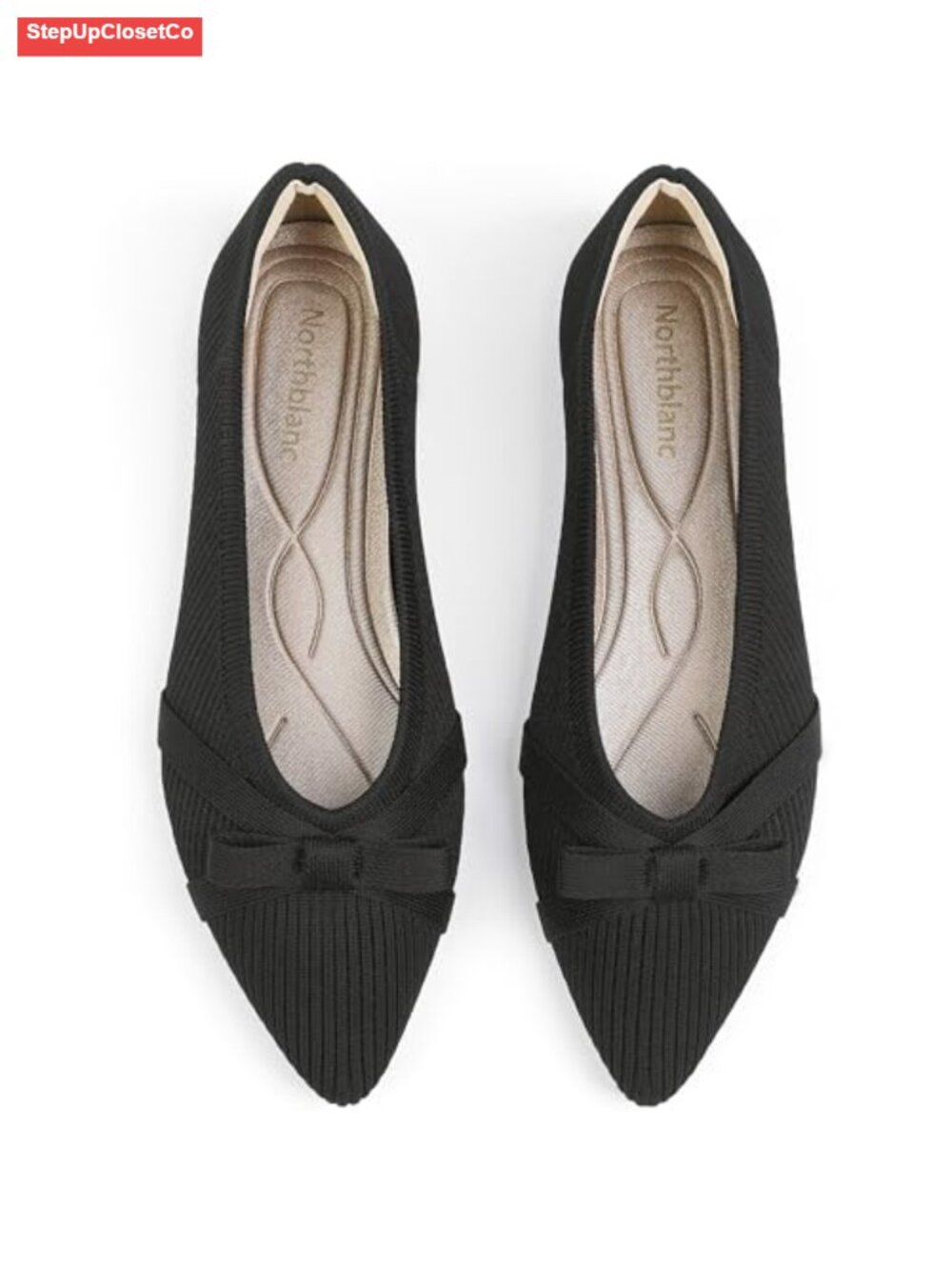 Women's Ballet Flats Pointed Toe Bow Knit Work Shoes Comfortable Slip On